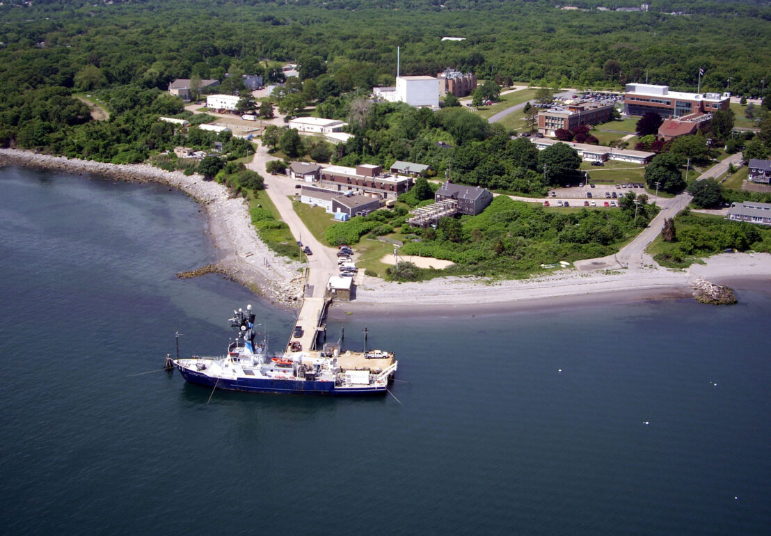 Aerial view of URI near coastline